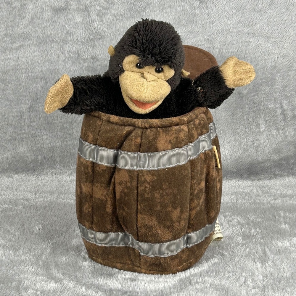 Folkmanis Monkey in Barrel Hand Puppet Plush Brown Interactive Toy